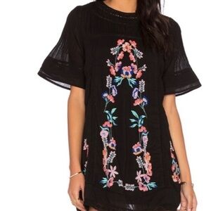 Free People Perfectly Victorian Embroidered Black Mini Dress